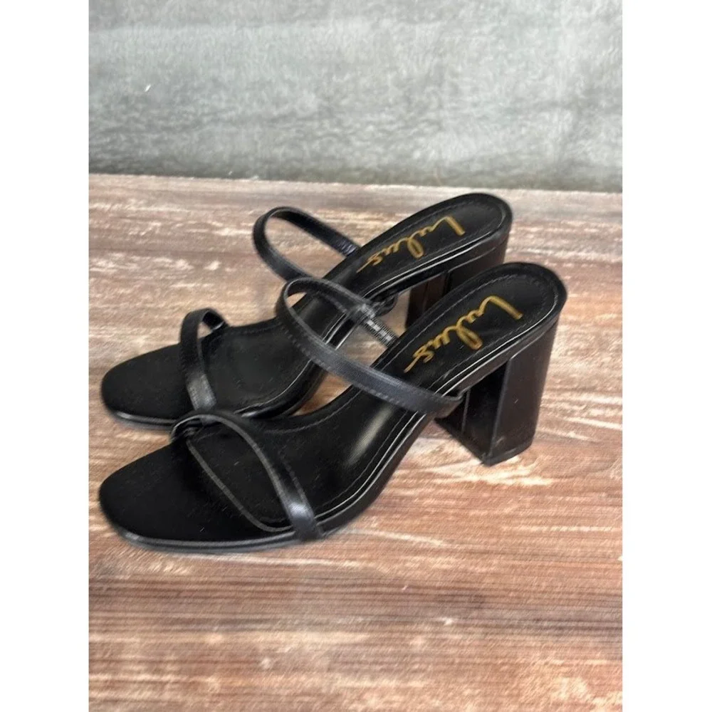 Lulus Black Open Toe Block Heel Slide Sandals Women‎ Size 6.5